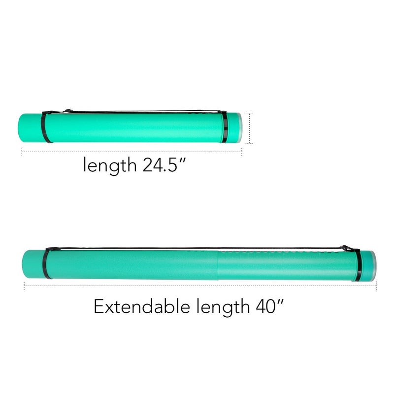 TRANSON Durable Poster Storage Tube with Straps 24"-40" Extendable for Blueprints, Artwork, Maps, Posters Color Green - Image 2